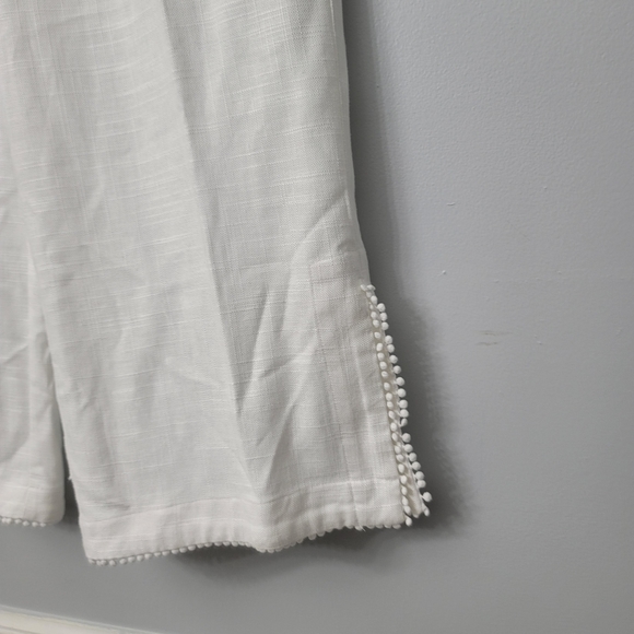 John Mark Linen Blend Wide Leg Dot Trim Pull-On Cropped Pants - Picture 5 of 6